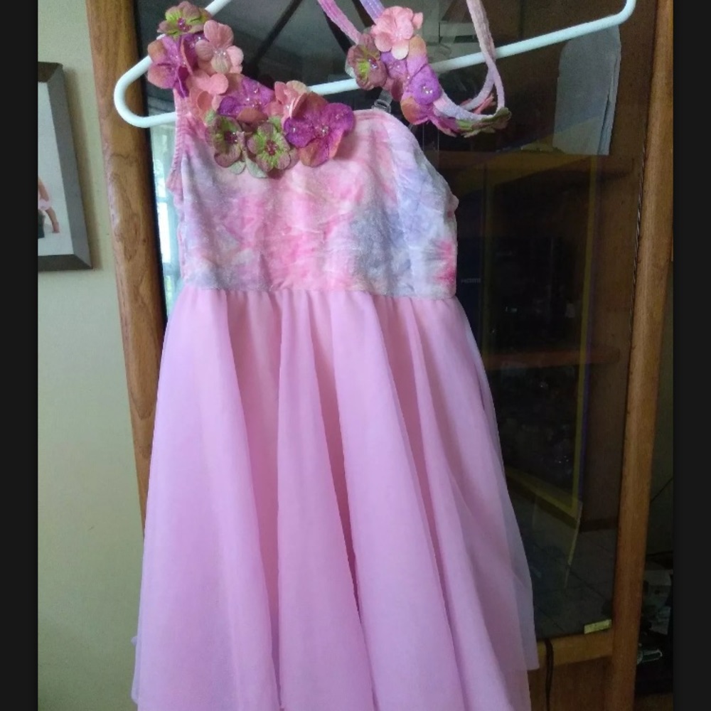 Pink dress with floral headband